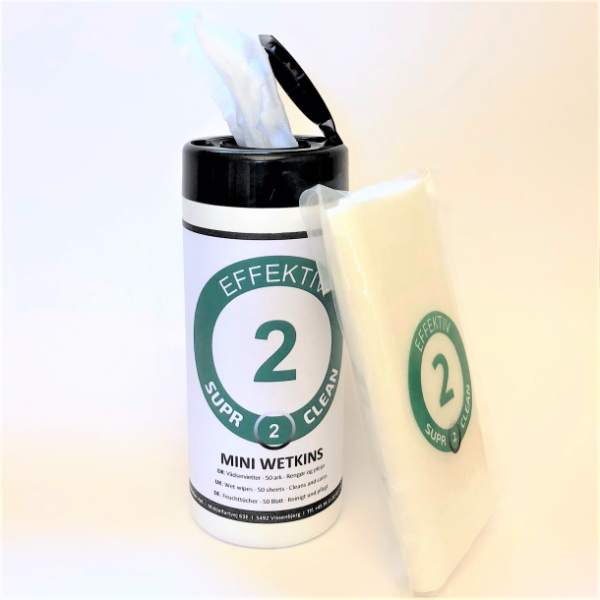 SUPR 2 CLEAN Mini WETKINS beholder med 50 ark + refill med 50 ark